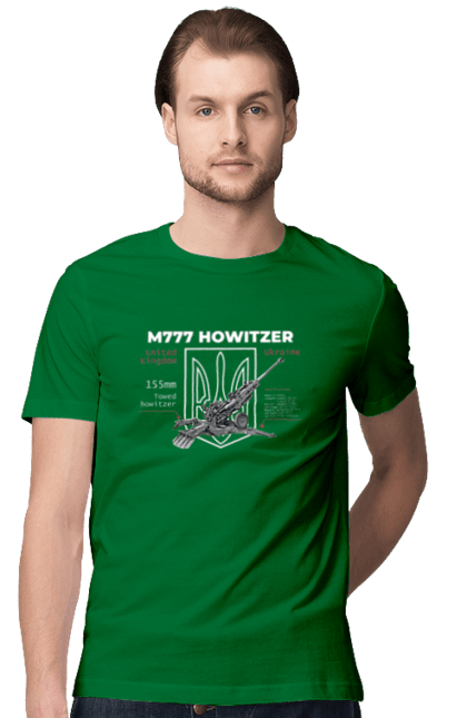 Men`s t-shirt with prints 155 мм M777. Archer, bayraktar, himars, howitzer, javelin, m777, patriot, weapons, zaluzhny. 2070702