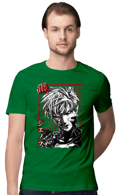 Men's t-shirt with prints One Punch Man Genos. Anime, comedy, cyborg, demon, demon cyborg, genos, manga, one punch man, parody, superheroes. 2070702