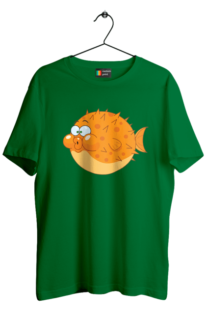 Футболка чоловіча з принтом "Помаранчева Риба Фугу". Риба, фугу. 2070702