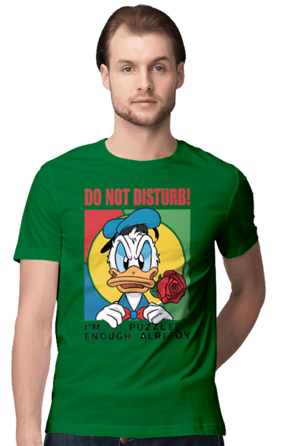 Men's t-shirt with prints Donald Duck Do not disturb!. Animated series, cartoon, disney, do not disturb, donald duck. 2070702