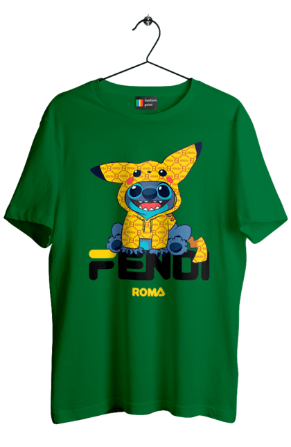 Men's t-shirt with prints Fendi Stich. Bag, brand, clothes, fashion, fashion house, fendi, italy, luxury, lvmh, stich. 2070702