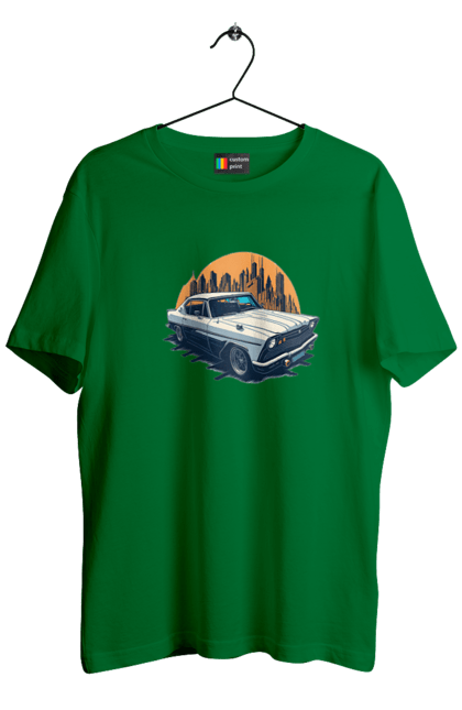 Футболка чоловіча з принтом "Вінтажне зображення авто". Автомобіль, вінтажне зображення, місто. 2070702