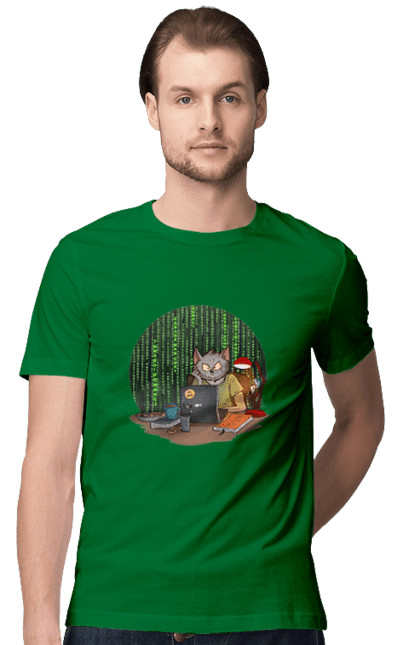 Футболка чоловіча з принтом "Кіт програміст". Angular, c, css, html, it, javascript, jquery, php, python, react, svelt, vue, айтишник, айті, гумор, код, кодувати, прогер, програміст, програмісти, ти ж, ти ж програміст, тиж програміст. 2070702