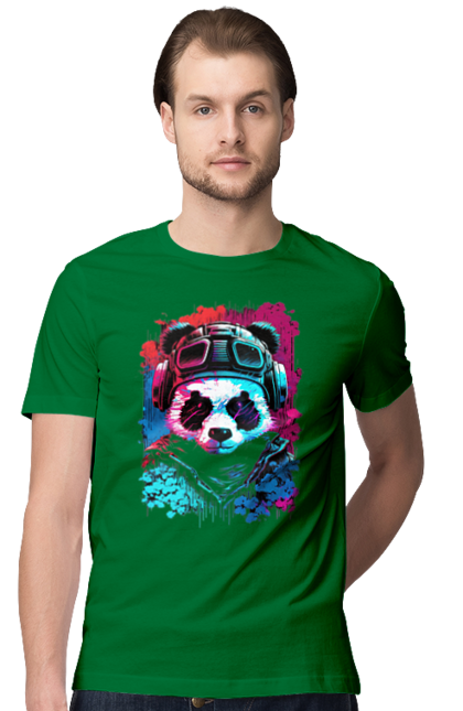 Футболка чоловіча з принтом "Панда в VR шолом". Віртуальна реальність, гік, панда, персонаж, шолом. 2070702