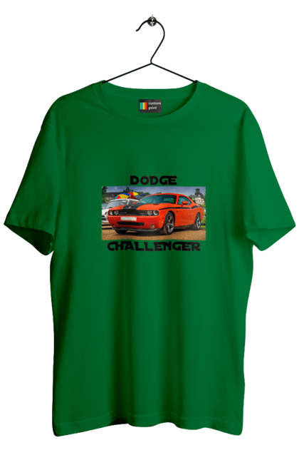 Men`s t-shirt with prints Dodge challenger. Auto, car, classic car, cult car, dodge challenger, oil car, powerful car. 2070702
