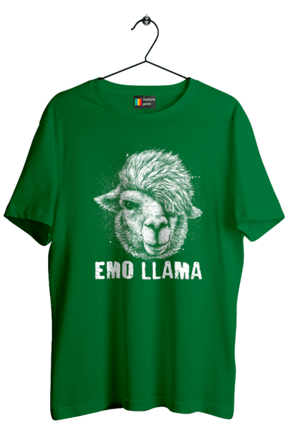 Men's t-shirt with prints Emo Llama. Alpaca, animals, distressed, emo, funny, llama, vintage. 2070702