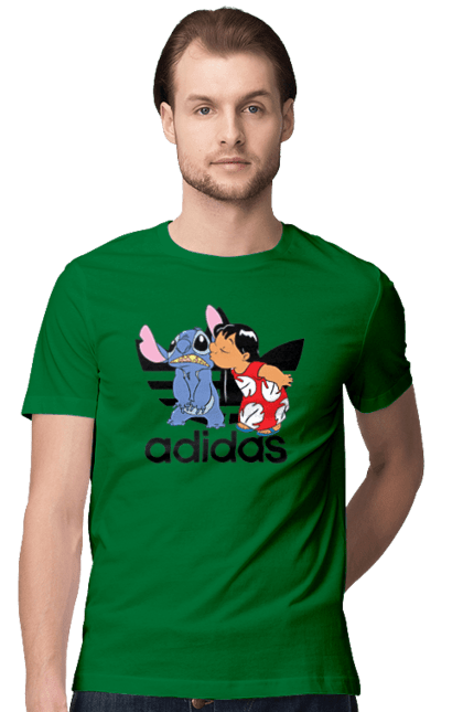 Men's t-shirt with prints Adidas Stich. Alien, cartoon, cinema, disney, film, lilo and stitch, stitch. 2070702