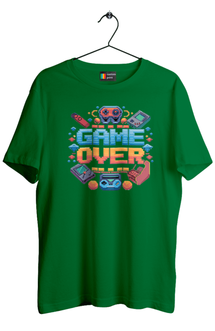 Футболка чоловіча з принтом "Game Over". 90 ті, ай ті, відео гра, геймер, гра, для геймерів, для гравців, піксель арт. 2070702