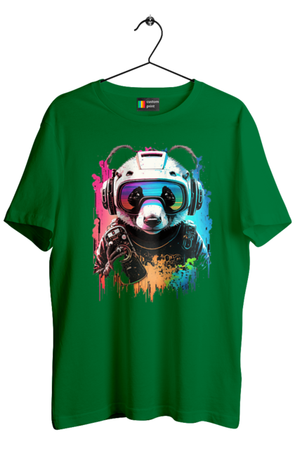 Футболка чоловіча з принтом "Панда в VR шолом". Віртуальна реальність, гік, панда, персонаж, шолом. 2070702