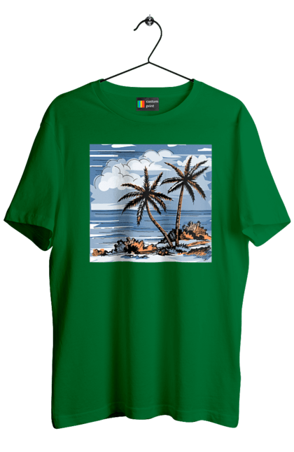 Men`s t-shirt with prints Palm Trees And Sky. Clouds, palm trees, sea, sky. 2070702