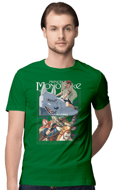 Men's t-shirt with prints Princess Mononoke. Adventure, anime, fantasy, ghibli, hayao miyazaki, princess mononoke, studio ghibli. 2070702