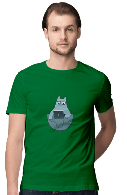 Футболка чоловіча з принтом "Кіт програміст". Angular, c, css, html, it, javascript, jquery, php, python, react, svelt, vue, айтишник, айті, гумор, код, кодувати, прогер, програміст, програмісти, ти ж, ти ж програміст, тиж програміст. 2070702