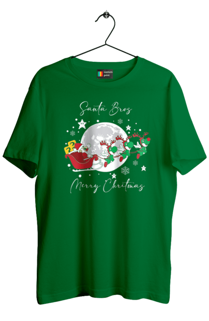 Men`s t-shirt with prints Super Mario Bros: Merry Christmas. Character, christmas, game, mario, mario bros, merry christmas, nintendo, santa claus, super mario bros. 2070702