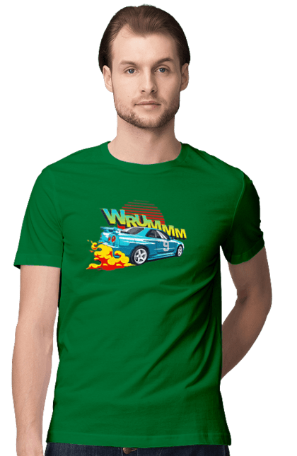 Men`s t-shirt with prints Auto. Auto, drift, into the fire, money, speed, sport, sports cars, streets. 2070702