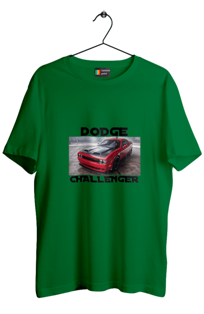 Men`s t-shirt with prints Dodge challenger. An american legend, auto, car, classic car, cult car, dodge challenger, oil car, powerful car. 2070702