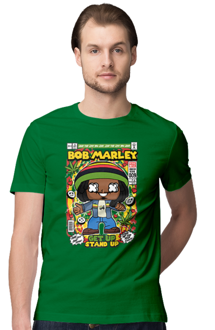 Футболка чоловіча з принтом "Bob Marley". 420, боб, боб марлі, бур`ян, джаз, марлі, музика, реггі, хіпі. Funkotee