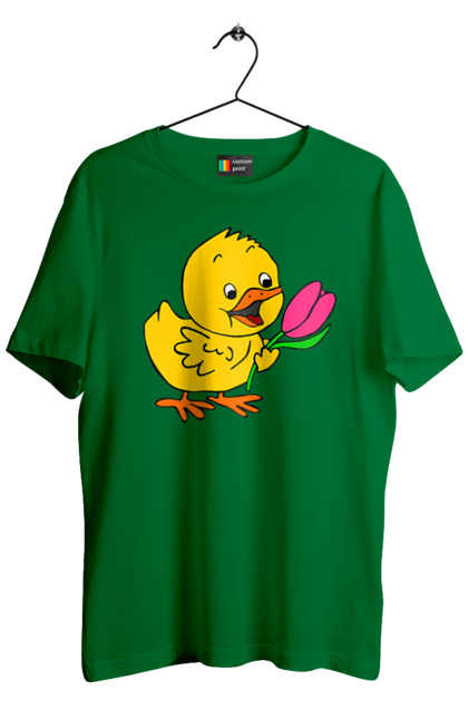 Men`s t-shirt with prints Chicken With A Tulip. Chick, tulip. 2070702