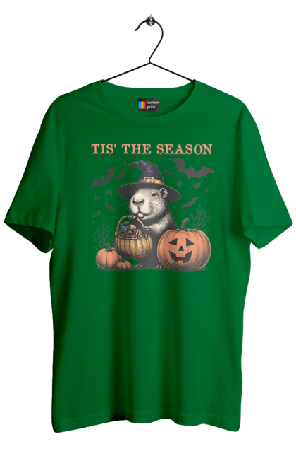 Men's t-shirt with prints Capybara Halloween. Animal, capybara, ghost, halloween, holiday, moon, pumpkin, rodent, witch. 2070702