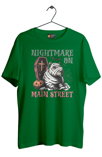 Men's t-shirt with prints Capybara Halloween. Animal, capybara, ghost, halloween, holiday, moon, mummy, pumpkin, rodent. 2070702