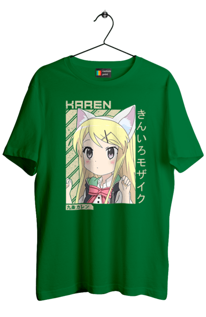 Men's t-shirt with prints Kiniro Mosaic Karen Kujo. Anime, gold mosaic, karen, karen kujo, kiniro mosaic, kinmoza, manga. 2070702