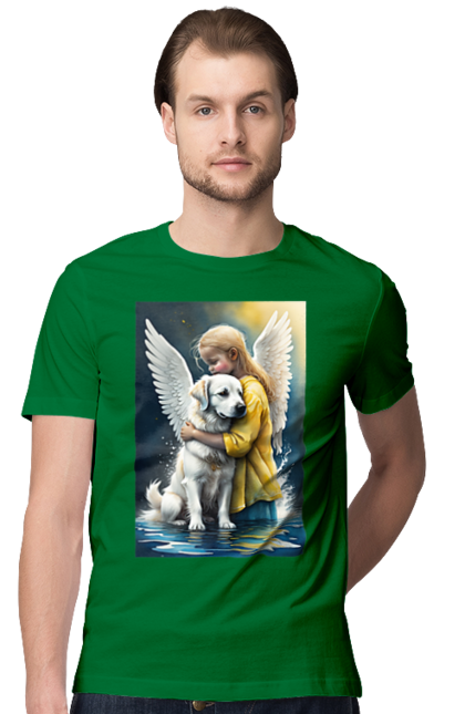 Футболка чоловіча з принтом "Дівчинка та собака ангел [память загиблим тваринам]". Дівчинка та собака, крим, нова каховка, память загиблим тваринам, собака ангел, україна, херсон. 2070702