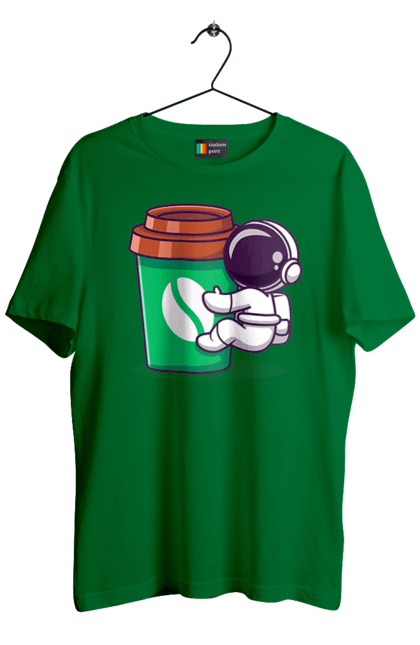 Футболка чоловіча з принтом "Космонавт з кавою". Кава, космонавт, космос, склянка. futbolka.stylus.ua