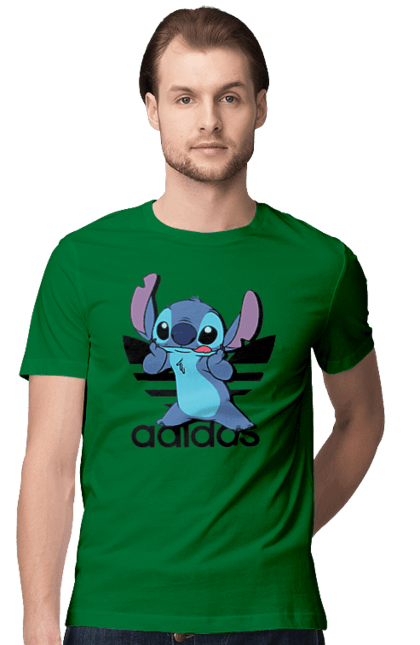 Men's t-shirt with prints Adidas Stich. Alien, cartoon, cinema, disney, film, lilo and stitch, stitch. 2070702