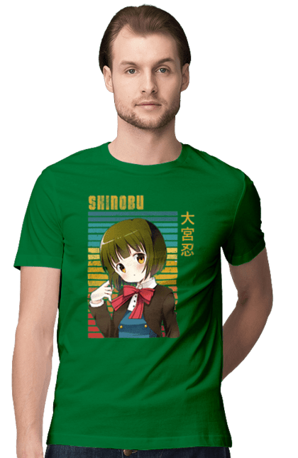 Men's t-shirt with prints Kiniro Mosaic Shinobu Omiya. Anime, gold mosaic, kiniro mosaic, kinmoza, manga, shinobu, shinobu omiya. 2070702