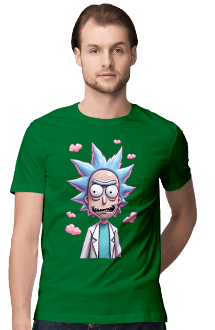 Men's t-shirt with prints Rick and Morty. Adventures, black humor, cartoon, rick, rick and morty, sci-fi, tragicomedy. 2070702