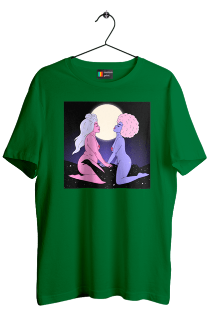 Men`s t-shirt with prints Two Aliens And The Moon. Aliens, from above, girls. 2070702