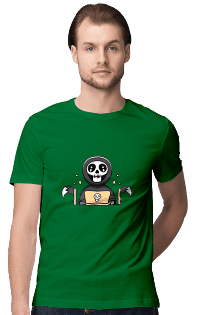 Футболка чоловіча з принтом "Темний розробник програміст". Brain, geek, linux, php, ай ти, ай ті, баг, геймер, гік, гра в кальмара, де баг, код, лаптоп, лінукс, пранк, програміст, розробник, смерть, сміх, смішне, ютер. 2070702