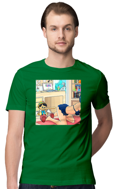 Футболка чоловіча з принтом "Буратіно У Дорослій Казці". Бетмен, буратіно, гола, поцілунок, прикол. 2070702