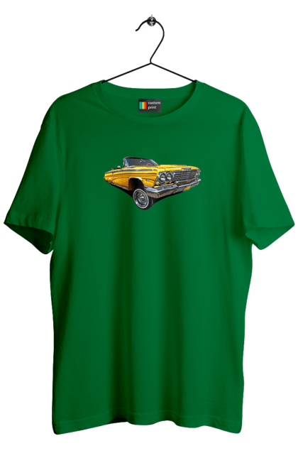 Футболка мужская с принтом Автомобіль. Car, chevrolet, classic, impala, lowrider. 2070702