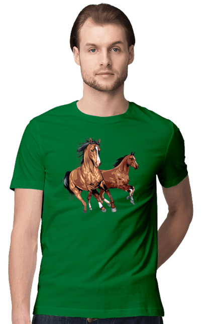 Футболка чоловіча з принтом "Коні біжуть". Грива, кінь, коні, скачуть, тварина. futbolka.stylus.ua