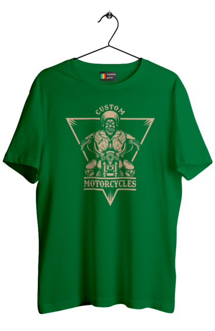 Футболка чоловіча з принтом "Скелет на мотоциклі". Драйв, мотоцикл, скелет. 2070702