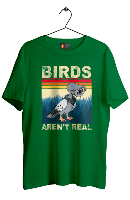 Men's t-shirt with prints Birds aren't real. Bird, camcorder, camera, conspiracy, pigeon, reality, surveillance. 2070702