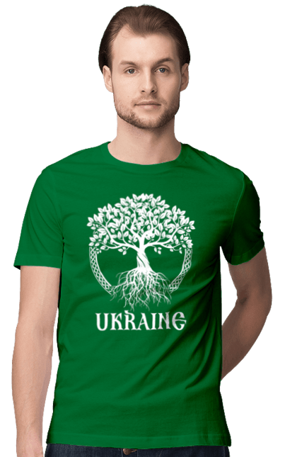 Футболка чоловіча з принтом "Дерево Україна". Дерево, дерево з корінням, дерево україна, зсу, патріотична, україна, українська. 2070702