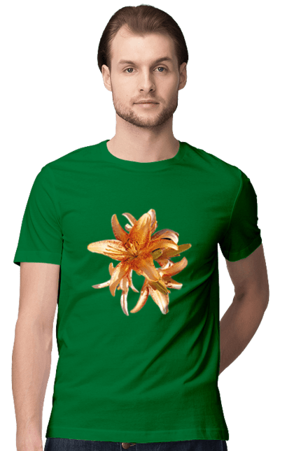 Men`s t-shirt with prints Orange lily. Beauty, flower, lily, nature, orange, solar. 2070702