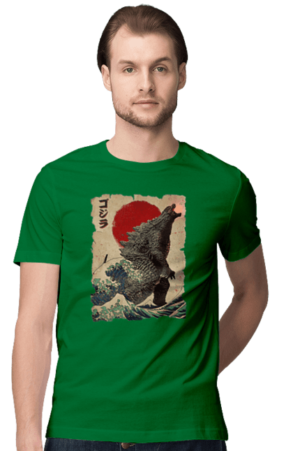 Men's t-shirt with prints Godzilla. Dinosaur, godzilla, japan, kaiju, movie, mutant. 2070702