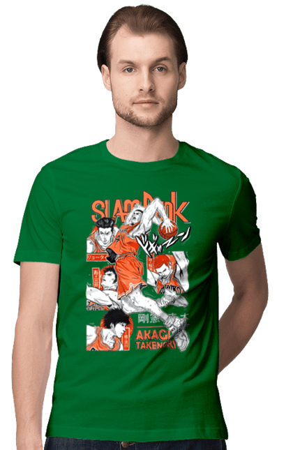 Men's t-shirt with prints Slam Dunk Takenori Akagi. Anime, basketball, comedy, manga, school, shonen, slam dunk, sports anime, takenori akagi. 2070702