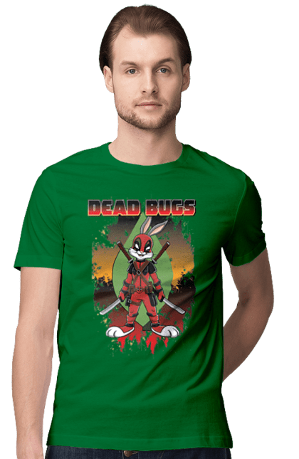 Men's t-shirt with prints Bugs Bunny Deadpool. Bugs bunny, cartoon, deadpool, looney tunes, marvel, merrie melodies. 2070702