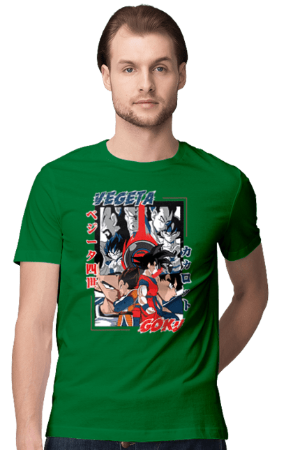 Men's t-shirt with prints Dragon Ball. Anime, dragon ball, goku, manga, tv series, vegeta. 2070702