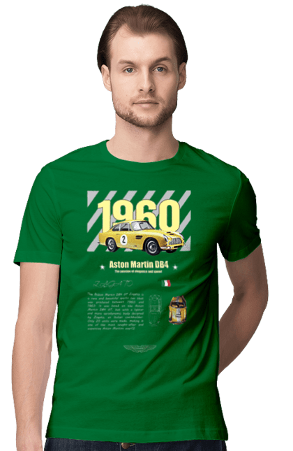 Men's t-shirt with prints Aston Martin DB4. Aston martin, auto, automobile, car, db4, race, sport, sport car. 2070702