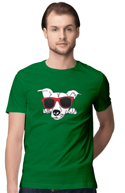 Men`s t-shirt with prints The Dog Peeks Out. Dog, glasses, peep out. 2070702