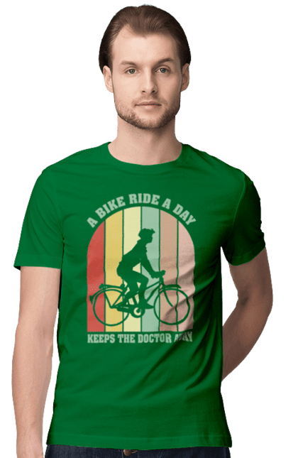 Футболка чоловіча з принтом "Поїздка на велосипеді". Велопрогулянка, велосипед, здоровий спосіб життя, зож, поїздка на велосипеді. 2070702