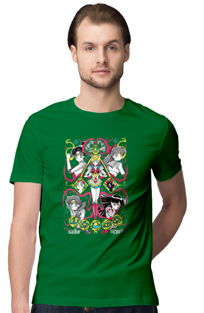 Men`s t-shirt with prints Sailor Moon. Anime, drama, magical girl, sailor moon, tv series, usagi tsukino. 2070702