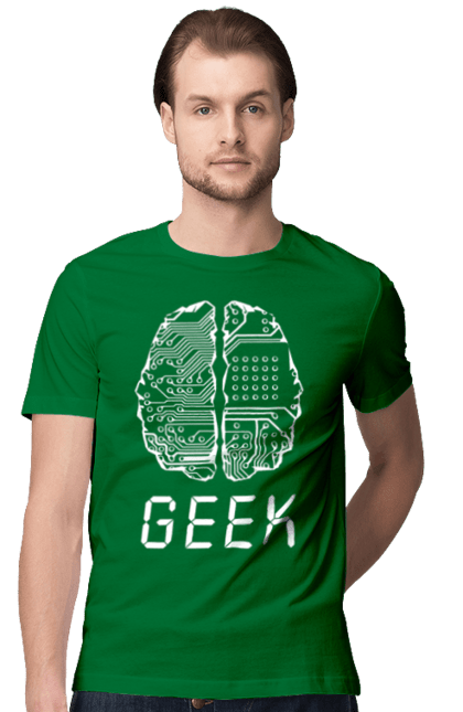 Футболка чоловіча з принтом "Гик Мозок". Айті, айтішник, гик, знання, інженер, кібер, кібернетика, кіборг, код, комп, комп’ютерник, кристал, мікросхема, мозок, програміст, професіонал, професссія, розробник, розум, чіп. 2070702