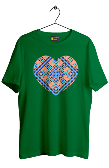 Футболка чоловіча з принтом "Серце вишивка". Вишиванка, вишивка, вишивка хрестиком, люблю україну, серце, символи україни, традиції україни, україна. 2070702