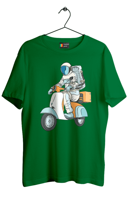 Men`s t-shirt with prints Astronaut on a motorcycle. Cosmonaut, motorcycle, space. 2070702