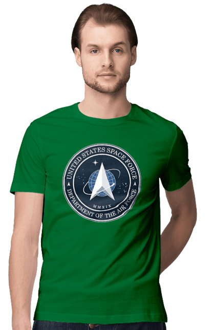 Футболка мужская с принтом Космические силы США. Emblem, political, politics, space, space force, space travel, united states, ussf, космические силы, космические силы сша. 2070702